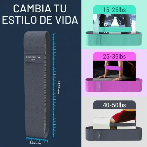 Vista 2 de Desire Deluxe Juego de bandas de resistencia de alta calidad, bandas elásticas de tela para entrenamiento de fuerza, terapia física, pilates y yoga