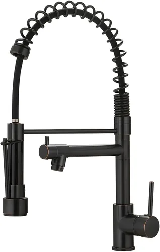 Vista 15 de AIMADI - Grifo de cocina, grifo de cocina negro y dorado con rociador, grifo de cocina estilo comercial de una sola manija, color negro mate, con un