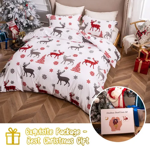 Vista 7 de MILDLY Juego de funda de edredón de Navidad, 100 % microfibra cepillada con estampado de copos de nieve