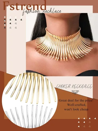 Vista 7 de Fstrend Collar gargantilla y aretes, juego de collar con forma de diente africano, collar con forma de diente canino africano, accesorios de joyería