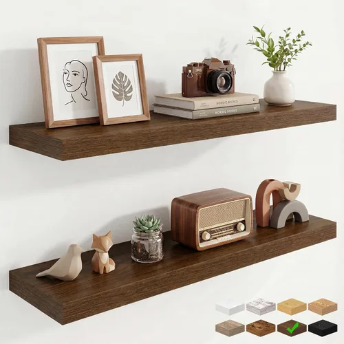 Vista 78 de Marsmiles 12in Depth Floating Shelves, 12x12x1.4, Rustic Brown, Set of 3 Marrón rústico