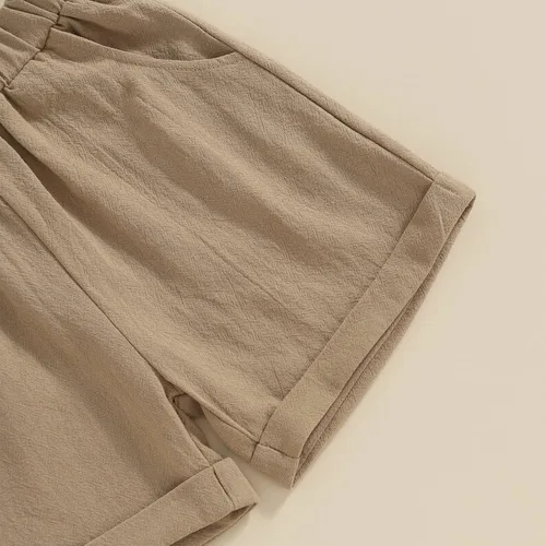 Vista 7 de Karuedoo Conjunto de 2 piezas de ropa de algodón y lino de manga corta con botones y pantalones cortos para el verano