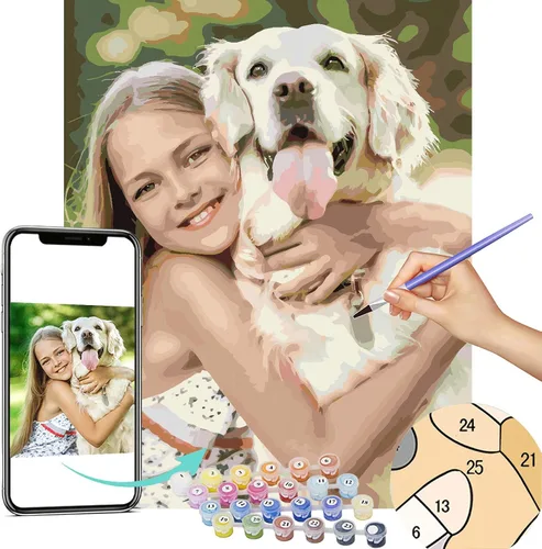 Vista 7 de Vato - Pintura por número para personalizar foto para adultos, crea tu propia imagen personalizada con marco (40,6 cm x 40,6 cm)