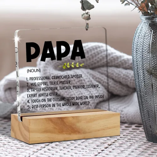Vista 5 de Regalos para abuelos: placa de escritorio de acrílico con soporte de madera, recuerdo del mejor papá