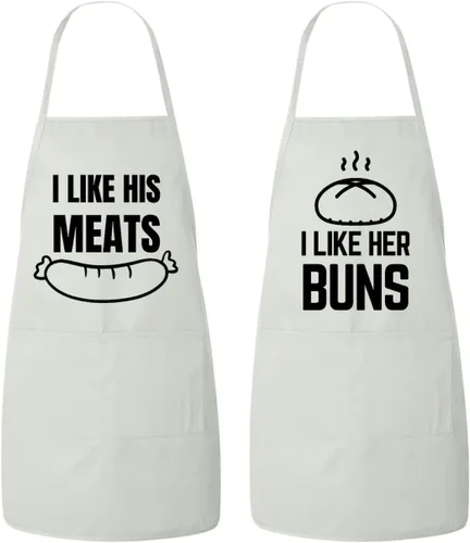 Vista 5 de Juego de delantales a juego para él y para ella: I Like her Buns, I Like His Meat, delantales de cocina para parejas, aniversario, regalo de boda