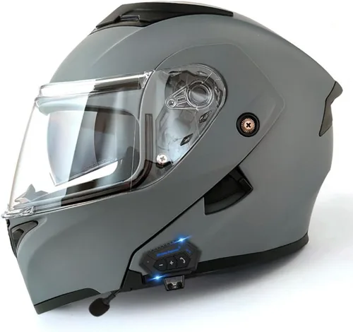 Vista 28 de Casco modular Bluetooth para motocicleta, aprobado por DOT, abatible, de cara completa, integrado, antivaho, doble visera, casco para motocicleta