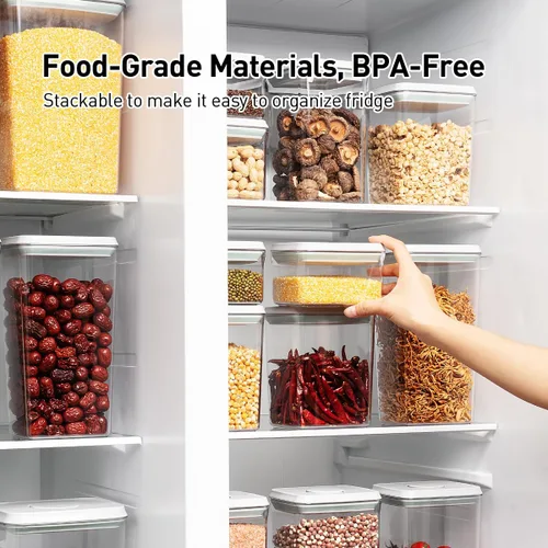 Vista 4 de Contenedores herméticos de almacenamiento de alimentos, 3 recipientes de comida pop con tapas de 1.3 cuartos de galón, apilables con apertura de un