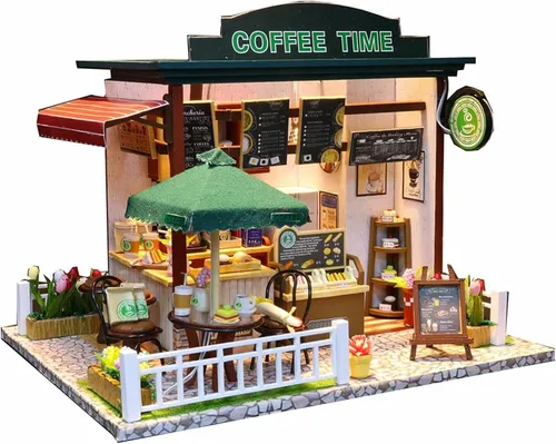 Vista 11 de Flever Kit de casa de muñecas en miniatura para bricolaje, habitación creativa con muebles para regalo romántico de San Valentín (Cat Cafe Garden)