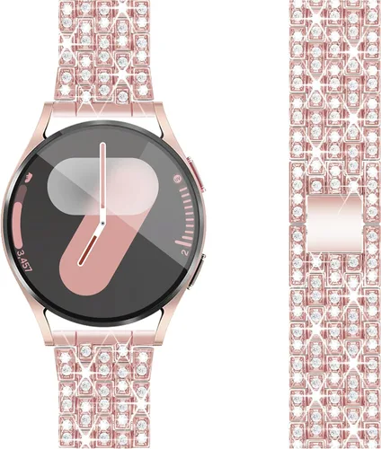 Vista 11 de Correa de diamantes compatible con Samsung Galaxy Watch 4 5 FE - Correa de 1.575 pulgadas con protector de pantalla, 0.787 pulgadas de liberación