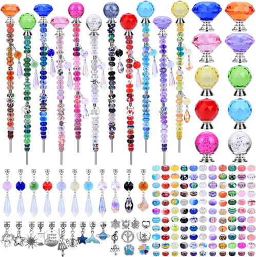 Vista 21 de Kit de 158 piezas de varitas de hadas de bricolaje para jardín, múltiples esquemas de color con cuentas europeas, cristales y puntas de diamante