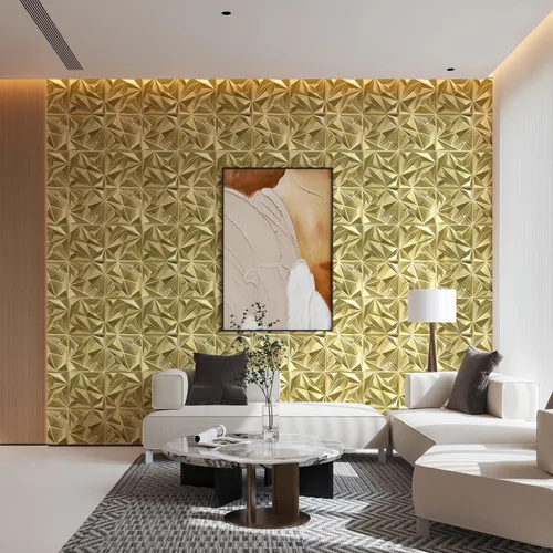 Vista 4 de STICKGOO Paneles de pared 3D para decoración de pared interior, paneles de acento de pared de diseño de diamante en oro champán, 30.5 x 30.5 cm