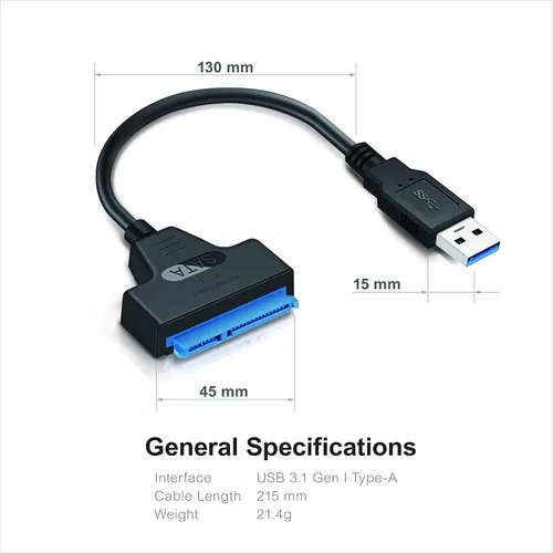 Vista 2 de Mediasonic Cable SATA a USB – USB 3.0 / USB 3.1 Gen 1 a 2.5 pulgadas SATA SSD/Cable adaptador de disco duro