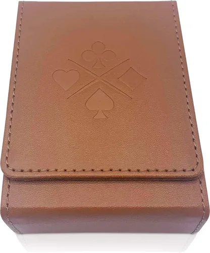 Vista 2 de Luck Lab Estuche de cuero para una sola baraja de cartas de juego/portacartas - Se ajusta a cartas de tamaño póker y puente (marrón)