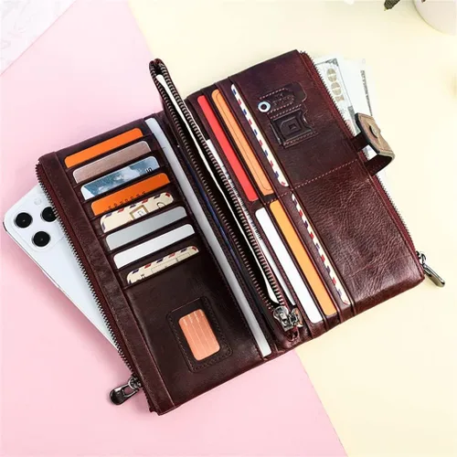 Vista 4 de LUOYK - Cartera de cuero para mujer, tarjetero largo para teléfono, cartera de gran capacidad (color A 1.4 x 3.9 x 7.5in)