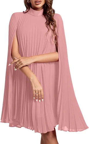 Vista 13 de Rooscier Vestido midi de fiesta plisado con cuello alto falso y espalda abierta para mujer