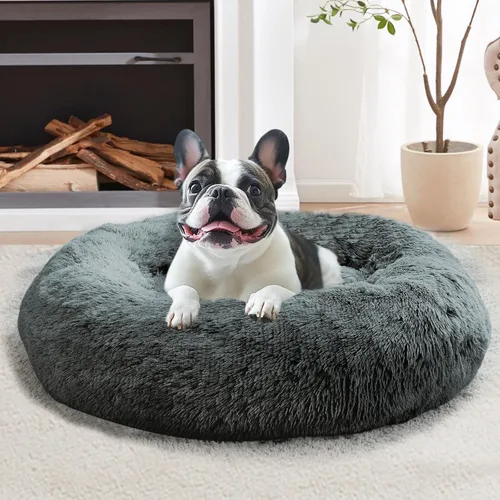 Vista 23 de JOLLYVOGUE - Cama calmante para perros y gatos pequeños y medianos, antiansiedad, redonda, suave, acogedora con parte inferior antideslizante