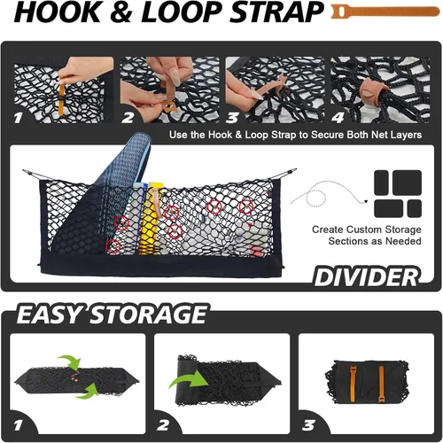 Vista 6 de Muslogy Red de carga para maletero estilo sobre compatible con accesorios Jeep Grand Cherokee L 2021-2024 2025, organizador de maletero de ajuste