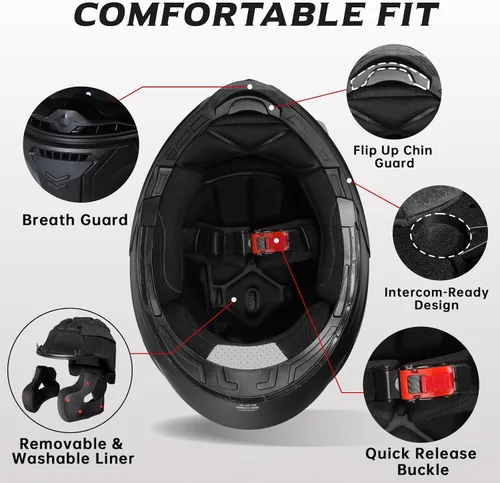 Vista 8 de TRIANGLE Casco modular abatible, doble visera de cara completa aprobado por DOT para adultos Features quick-release inner sunshield, custom-fit