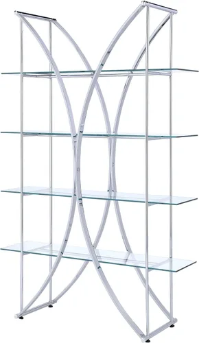 Vista 6 de Coaster Home Furnishings - Larson - Estantería de metal y vidrio con 4 estantes con detalles cromados - Contemporánea - Oficina en casa - 73