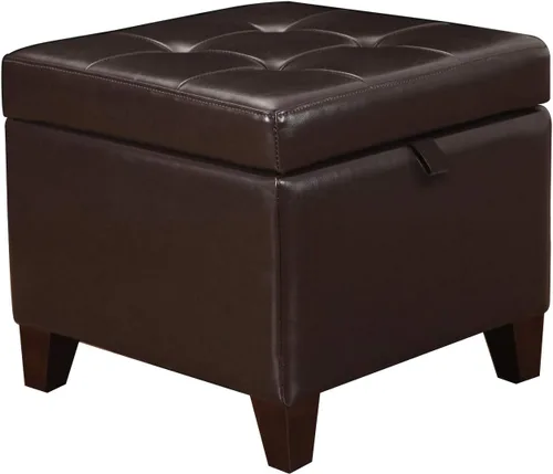 Vista 27 de Adeco Otomana moderna de cuero con ruedas, otomana cuadrada negra rodante de 18.8" con almacenamiento, taburete de tocador tapizado acolchado