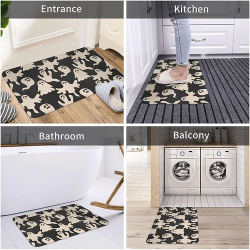 Vista 6 de Alfombra de baño de Halloween, bonita alfombra de baño de fantasma, suave, antideslizante, absorbente, alfombra de baño para el hogar, baño