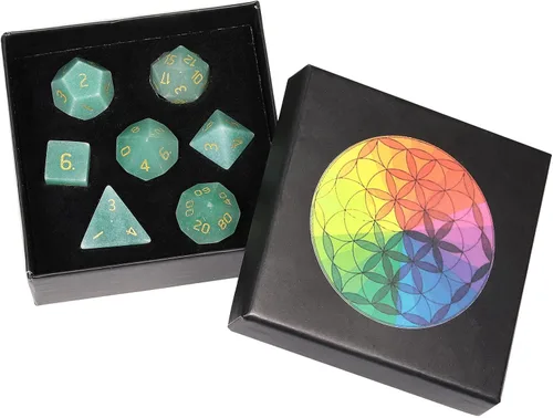 Vista 15 de Nupuyai Juego de dados poliédricos D&D de cristal de cuarzo rosa curativo con caja para Calabozos y Dragones, juego de 7 dados de mesa para RPG MTG