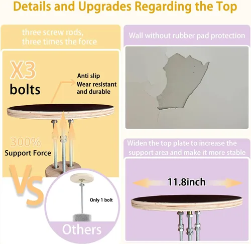 Vista 5 de Árboles para gatos de piso a techo para gatitos y gatos grandes con cuerda natural, árbol alto para gatos hasta el techo, altura ajustable de 82-112
