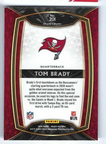 Vista 2 de TOM BRADY 2020 Panini Select Club Level Football Card #201 Tampa Bay Buccaneers