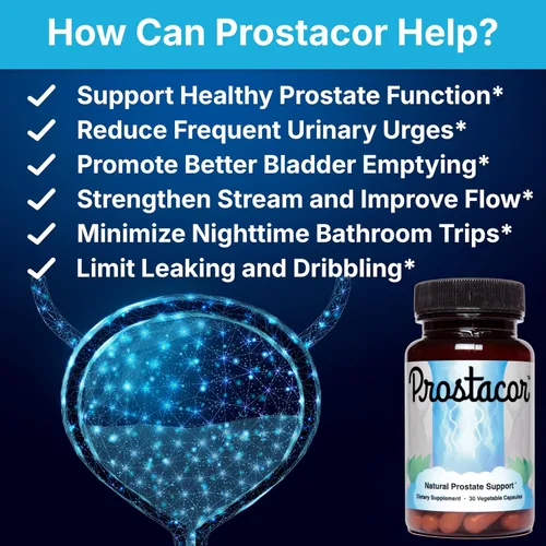 Vista 10 de Prostacor - Suplemento Natural para el Apoyo de la Próstata - Sin GMO, Vegano, Sin Gluten Supports Healthy Urine Flow, Fewer Urges, Bladder