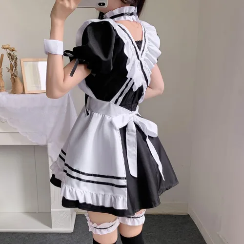 Vista 4 de Disfraz de sirvienta japonesa de anime para cosplay de Halloween, para niñas y mujeres