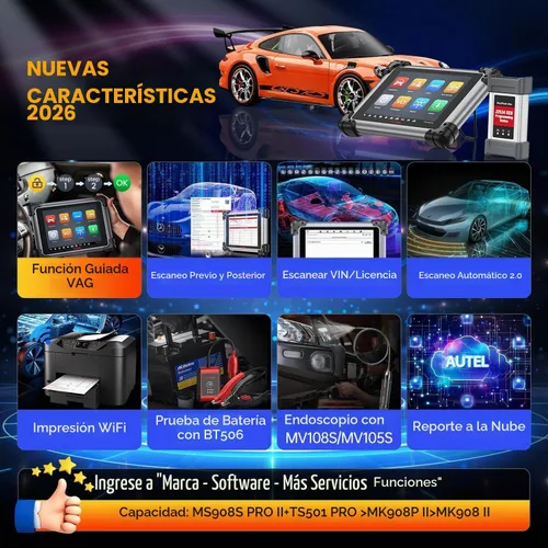 Vista 8 de Escáner Autel MaxiSYS MS908S PRO II, con $219 TS501 PRO TPMS herramienta de reaprendizaje 2026 J2534 ECU Pr0gramming as Ultra MS909 Elite 2 Pro