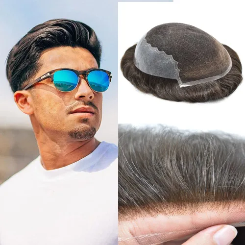 Vista 20 de Mens Toupee Human Hair Replacement System Swiss Lace Toupee For Men Hair Piece Protesis Capilar Mens Hairpiece 5X7#1 Jet Black 120% Density