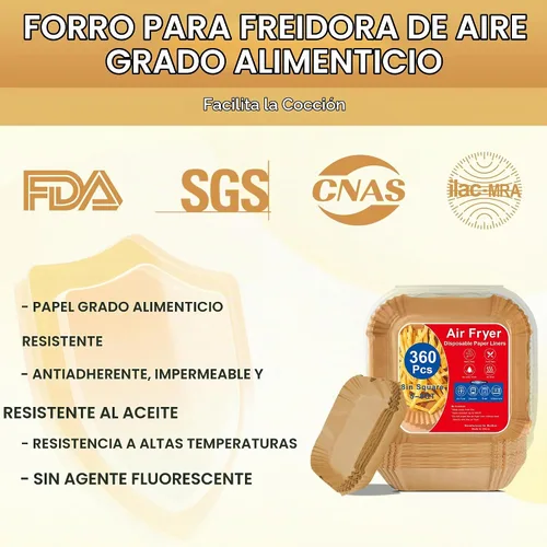 Vista 4 de Boribim Revestimientos de papel para freidora de aire de 8 pulgadas, 360 forros desechables cuadrados para freidora de aire, accesorios para 8