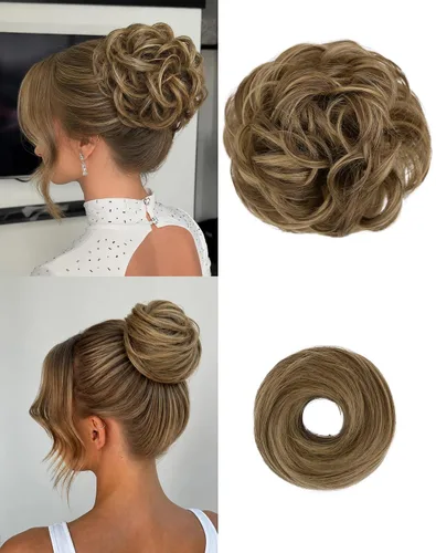 Vista 13 de 2 piezas de cabello desordenado moño sintético extensiones de moño Caoba