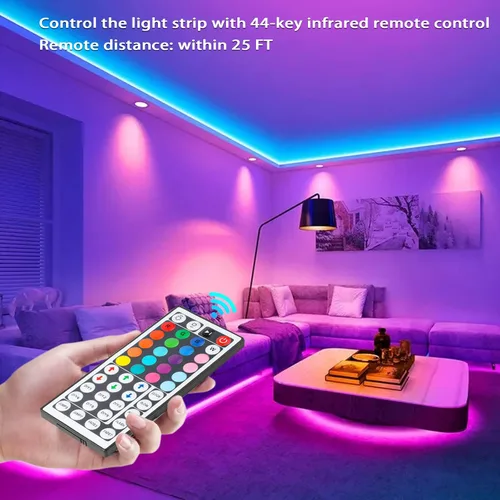 Vista 2 de Yiliaw Paquete de 2 tiras de luz LED RGB de 44 teclas, control remoto inalámbrico, atenuador de intensidad infrarroja de repuesto, para tira de luz