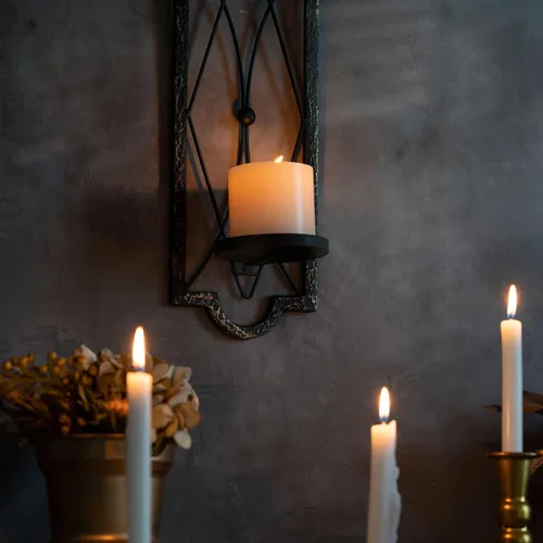 Vista 2 de Juego de 2 apliques de velas góticos - Portavelas de pared de metal dorado negro - Decoración rústica para el hogar