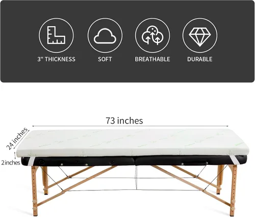 Vista 2 de HOMBYS Cubrecolchón de espuma viscoelástica para cama de masaje con rayón refrescante derivado de bambú, cubrecolchón de mesa de cama con pestañas