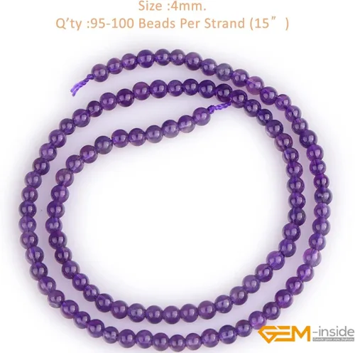 Vista 2 de GEM-Inside - 95 cuentas AA color morado oscuro de amatista de 15 pulgadas por hebra con agujero, piedras preciosas naturales y cuentas de cristal