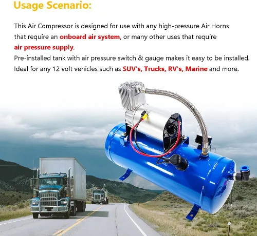 Vista 12 de Compresor de aire DC de 12V 150PSI con tanque de 6 litros 1.6 galones Apto para bocinas de tren neumáticos de autocaravana Compresor de aire