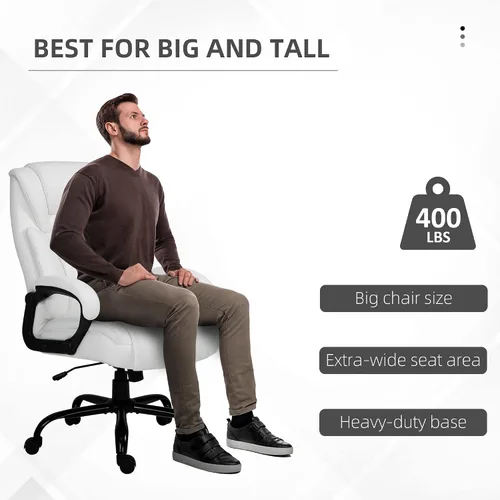 Vista 8 de Big and Tall 400lbs Executive Office Chair with Wide Seat, Computer Desk Chair with High Back PU Leather Ergonomic Upholstery, Adjustable Height and