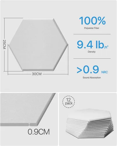 Vista 5 de Paneles de pared insonorizados, paneles acústicos autoadhesivos que absorben el sonido, paneles de espuma acústica de alta densidad, paneles