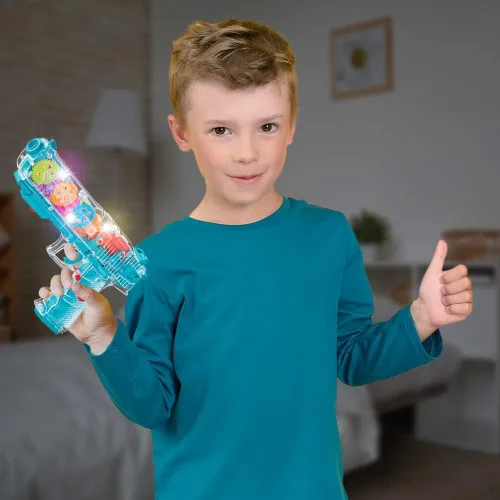 Vista 5 de ArtCreativity Pistola de juguete iluminada para niños, pistola espacial de acción con luces, sonidos y engranajes móviles, baterías incluidas