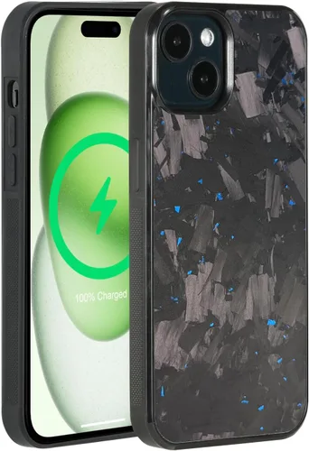 Vista 24 de Grip Series - Funda para iPhone 15 con fibra de carbono forjada real, diseño de bordes agarres, imanes integrados, compatible con cargadores y Negro