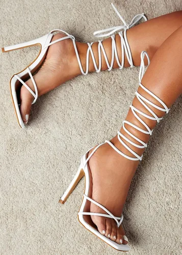 Vista 4 de PiePieBuy Sandalias de tacón con cordones para mujer, sandalias cuadradas de tacón alto, zapatos de fiesta con tiras