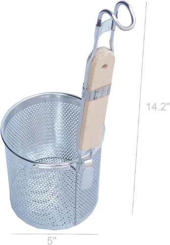 Vista 2 de FixtureDisplays® Juego de 2 cestas de acero inoxidable para pasta de 5 x 5 1/4 pulgadas con mango de madera 18017 18017