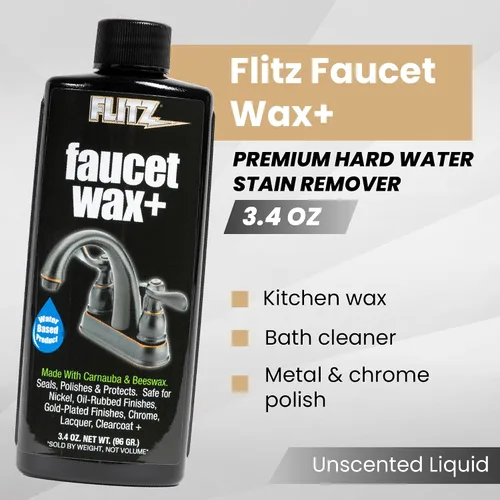 Vista 2 de Flitz Cera para llave de grifo Plus - Envase de 3.4oz de limpiador y abrillantador para grifos a base de agua fabricado en EE. UU. para manchas