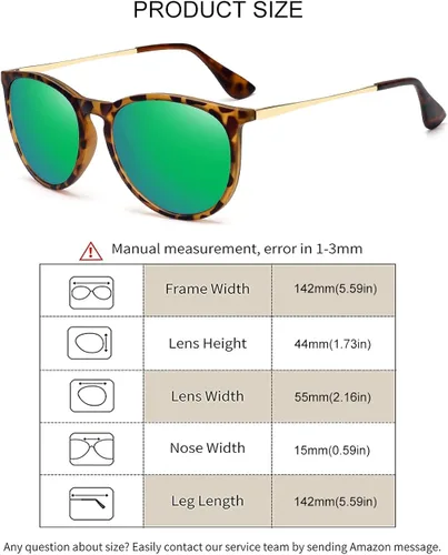 Vista 6 de WOWSUN Polarized Sunglasses for Women Vintage Retro Round Mirrored Lens