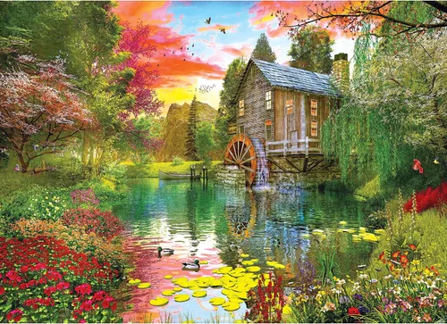 Vista 2 de RoseArt - My Happy Place - Sunset at The Mill - Rompecabezas de 1000 piezas para adultos