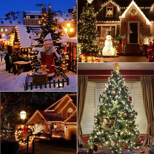 Vista 7 de Brightown Guirnalda de luces de Navidad C9, luces LED de Navidad para exteriores con 100 bombillas C9 de fresa, impermeables, extensibles, C9 Blanco