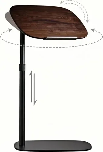 Vista 3 de COZYMATIC Mesa auxiliar en forma de C, mesa de sofá ajustable de altura de 17 a 34 pulgadas, soporte giratorio de madera maciza para computadora